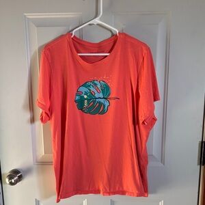 Life Is Good Vibrant Orange Tee with Green Leaf Graphic